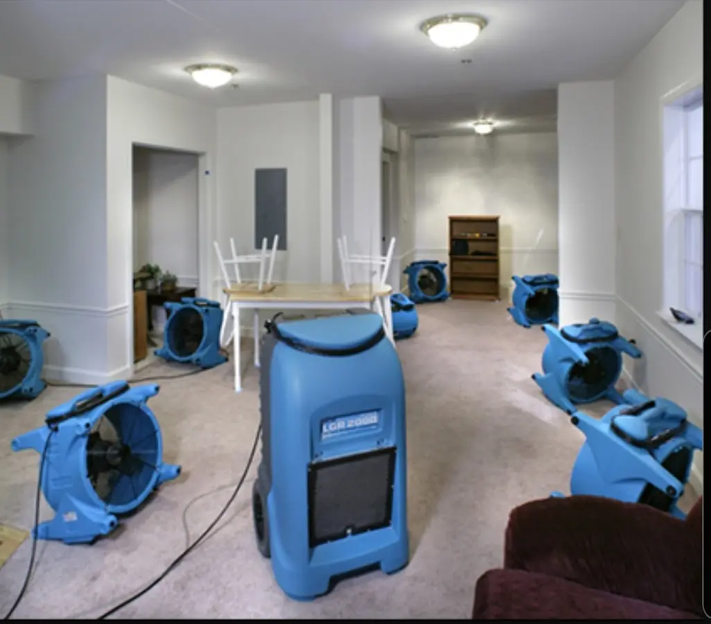 Air movers and dehumidifier setup for Water Damage Restoration in On Top of the World